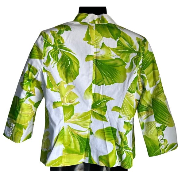 Tropical Leaf Print Womens Blazer Jacket - 3/4 Sleeve - Button Closure - Stylish - Picture 3 of 10